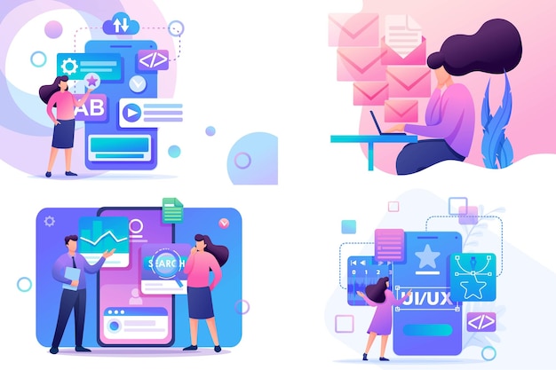 Set Flat 2D concepts Mobile app UI UX Design Super testing Send message For Concept for web design