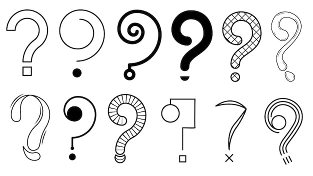 Set Hand Draws Collection Doodle Different Black Question Marks Vector Design Interrogation Icons