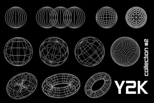 Set linear round black white y2k 3d frame geometric shapes Vector for poster banner