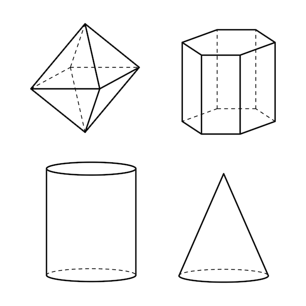 Set of 3d outline geometry shapes