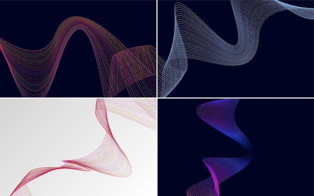 set of 4 geometric wave pattern background abstract waving line vector illustration