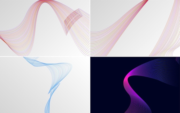 set of 4 geometric wave pattern background abstract waving line vector illustration