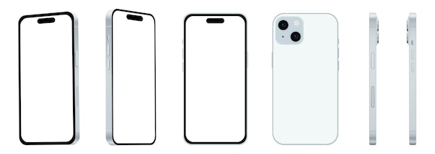Set of 6 items from different angles 15 blue smartphone models new IT industry layout for web design on white background Vector illustration