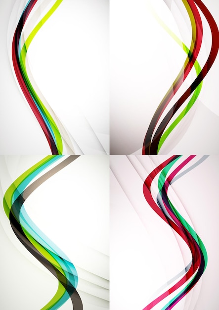 set of abstract backgrounds curve wave lines with light and shadow effects