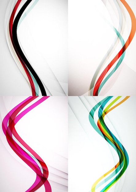 set of abstract backgrounds curve wave lines with light and shadow effects