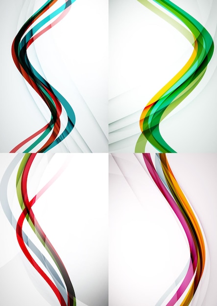 set of abstract backgrounds curve wave lines with light and shadow effects