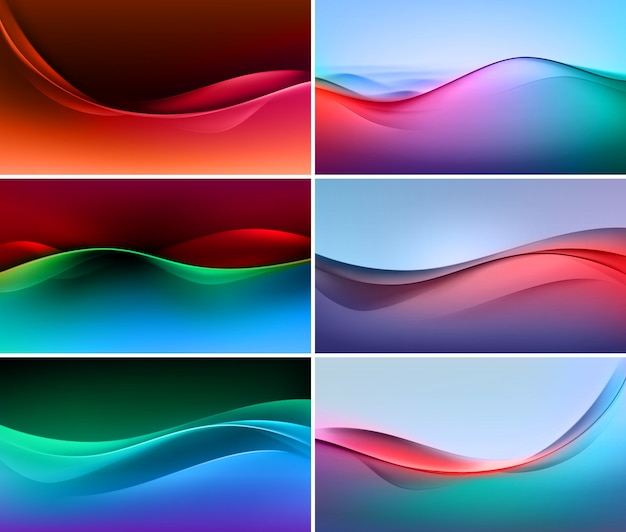Set of Abstract Colorful Multicolored Wave Backgrounds