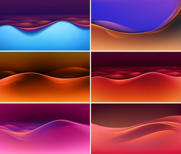 Set of Abstract Colorful Multicolored Wave Backgrounds
