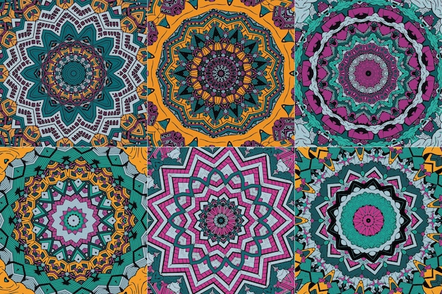 Set of abstract ethnic pattern with geometric elements
