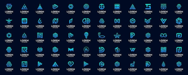 Set of abstract initial letter a logo template with gradient color icons for business technology