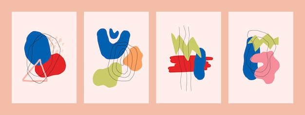 Set of abstract modern minimal posters Handdrawn shapes Vector design for wall decoration postcard