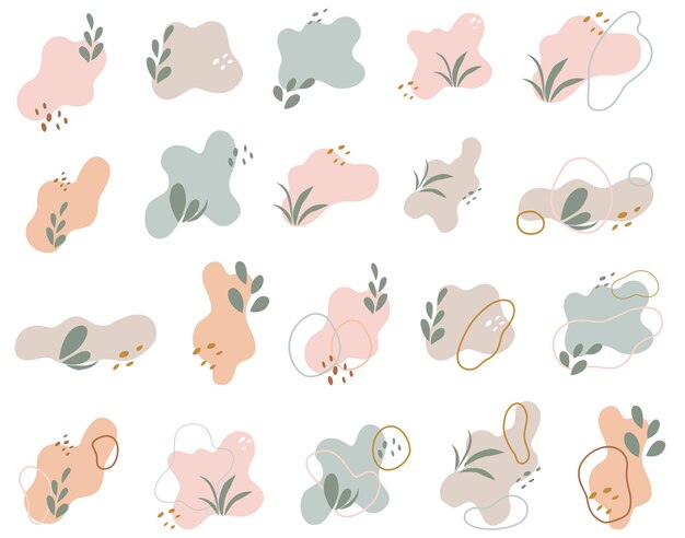 set of abstract organic shape with leaves. fluid vector in flat style. set of modern graphic element