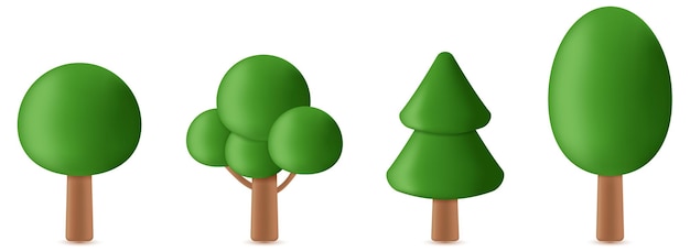 set of abstract trees 3d rendering