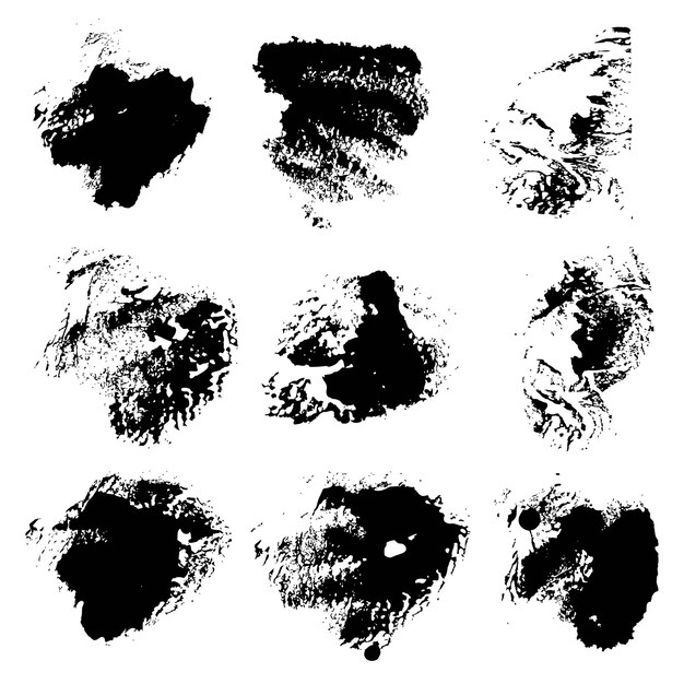 set of abstract vector rough imprints smears black paint on a white background 1