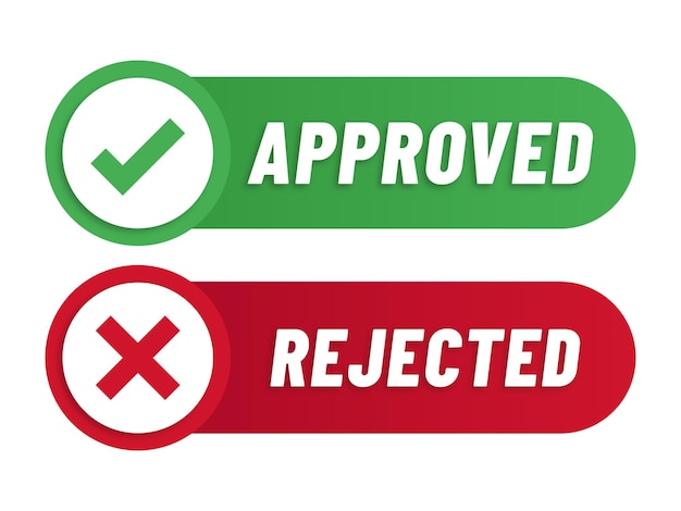 set of approved and rejected stamps in red and green for documents business validation and author