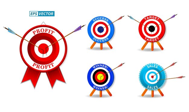 set of archery target with arrows in white background isolated eps vector