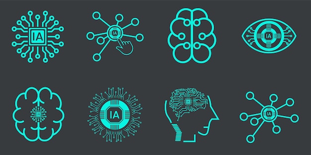 set of artificial intelligence related vector line icons contains such icons