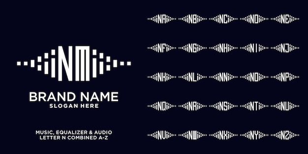 Set of audio equalizer and music logo design initial n combine with letter a to z and white color
