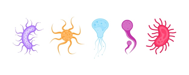 set of bacterium and germs icon of microorganisms bacteria and microbe organism allergen vector