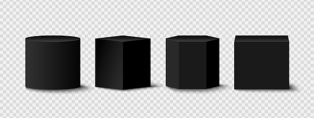 set of black 3d vector podiums pedestals geometric stages exhibit displays award ceremony presentation product vertical shapes hexagon square circle rectangle