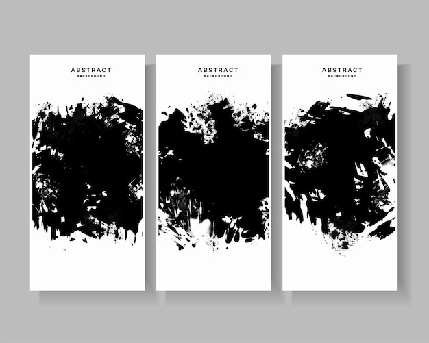 Set of black and white abstract grunge paint texture background