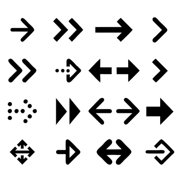 Set of Black and White Arrow Icons for User Interface Design