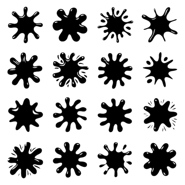Set of Black Ink or Paint Splatter Vector Illustrations