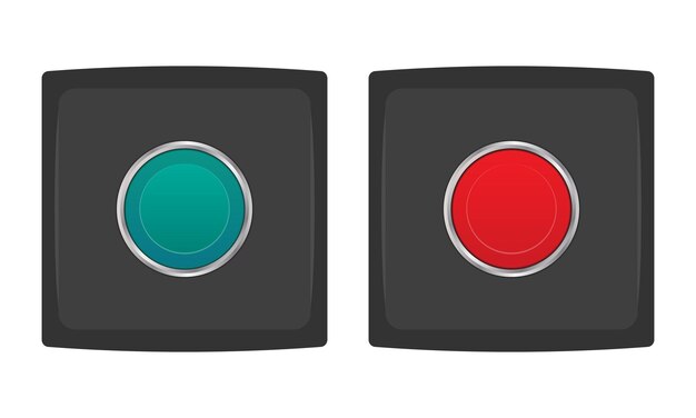 Set of black push button boxes with red and green buttons