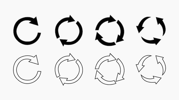 Set of black rotating arrows Circular design elements Round reload arrow icon
