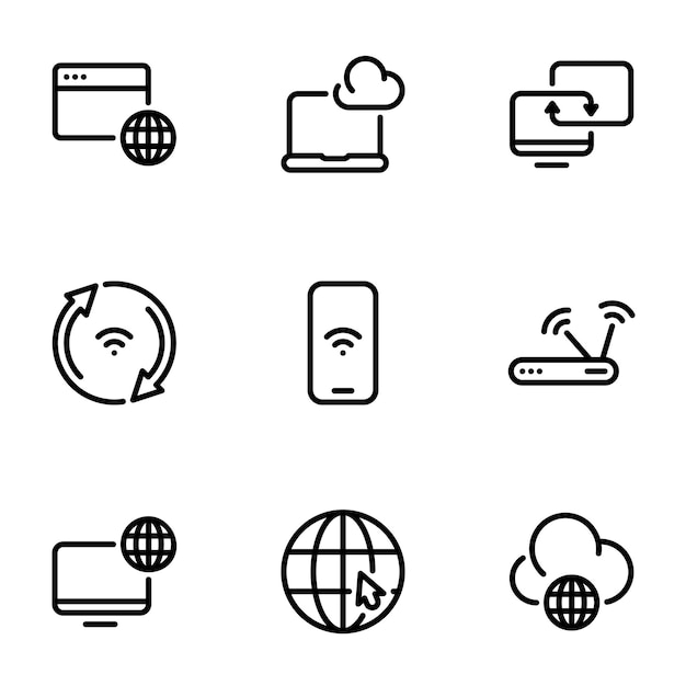 Set of black vector icons isolated on white background on theme Internet communication