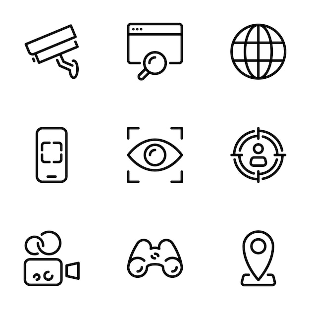 Set of black vector icons isolated on white background on theme Observation technologies