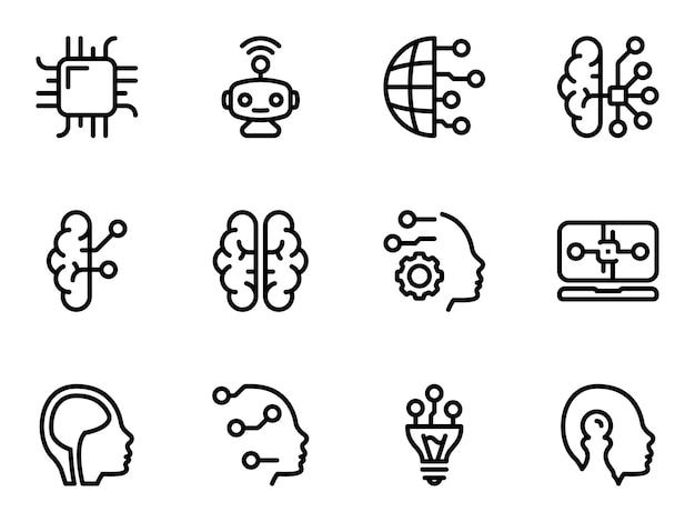 Set of black vector icons on a theme Artificial intelligence