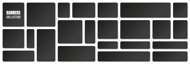Set of blank black paper banners with shadows isolated on white background adhesive stickers labels