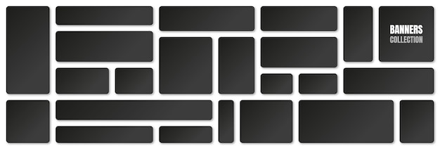 Set of blank black paper banners with shadows isolated on white background adhesive stickers labels