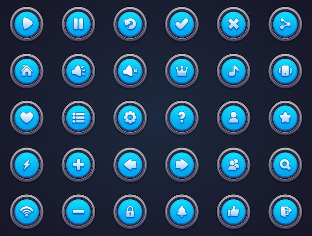 Set of blue buttons for mobile games game interface cartoon ui buttons set game ui buttons kit