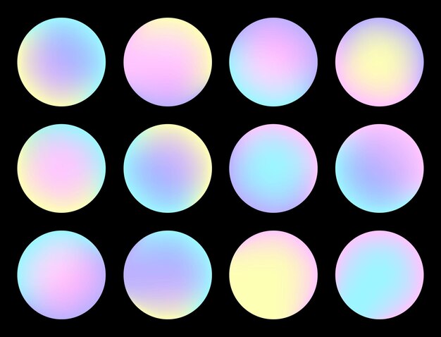 Set of Blurred Gradient Circles on Dark Background Y2k aesthetic gradient spheres Liquid gradient