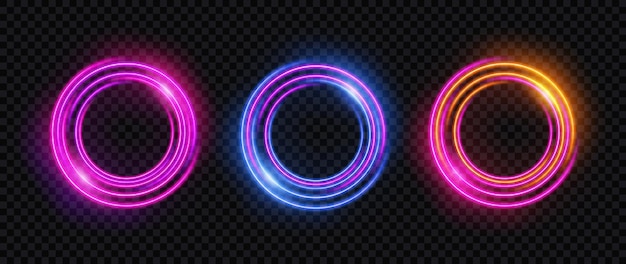Set of bright glow neon frames Design element with transparent light effect 3d digital design