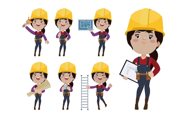 set of builder with different poses