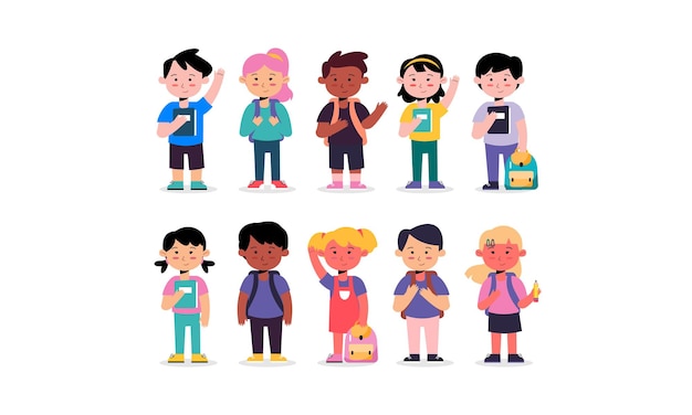 Set of Children Character Vector Art Graphic Flat Design Illustration