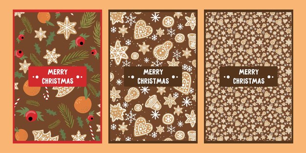 set of christmas and new year greeting card