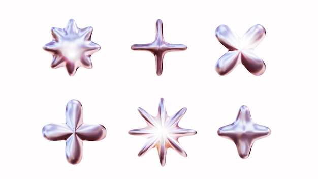 Set of chrome elements for design in Y2K style