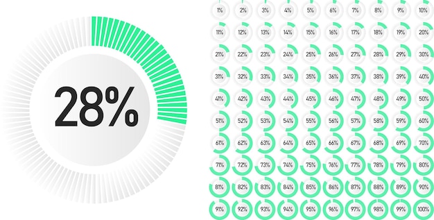 set of circle percentage diagrams from 0 to 100 ready-to-use for web design, user interface