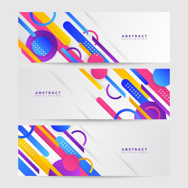 Set of Clean Memphis abstract colorful wide banner design background