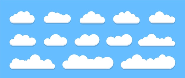 Set of cloud icons in trendy flat style isolated on blue background