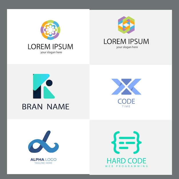 Set of code and document symbol logo design template