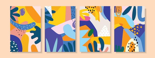 set of colorful abstract shapes line art hand drawn vector illustration design background