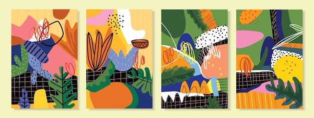 set of colorful abstract shapes line art hand drawn vector illustration design background