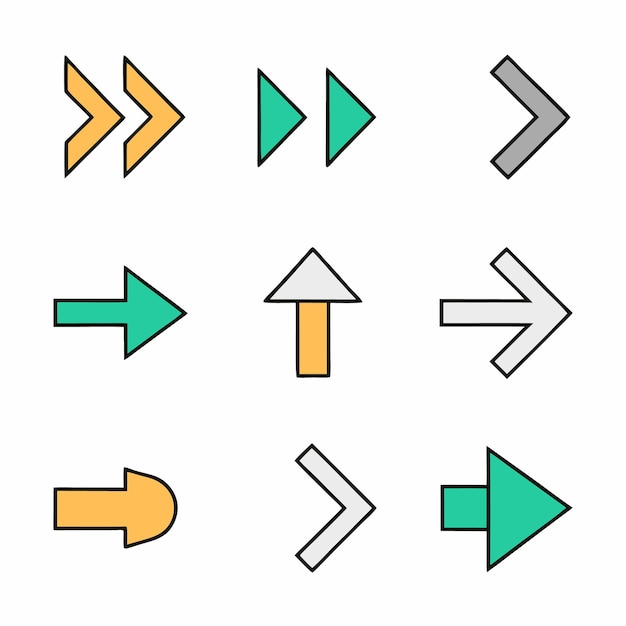set of colorful arrow icons with various directions styles and minimal design elements