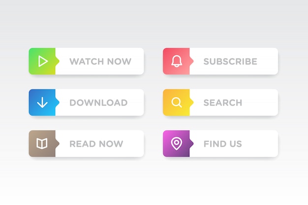 set of colorful gradient clean style buttons icon vector modern material