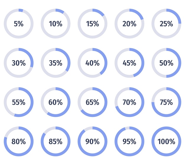 Set of colorful infographic percentage pie charts. Segment of hole circle icons 5 - 100.